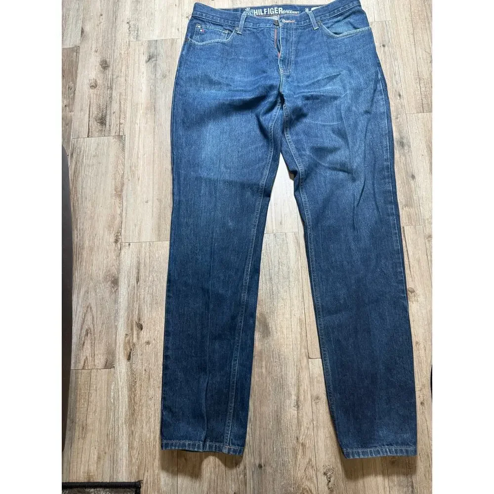 Tommy Hilfiger Classic Straight Jeans Mens 36x34 Dark Wash Denim Blue